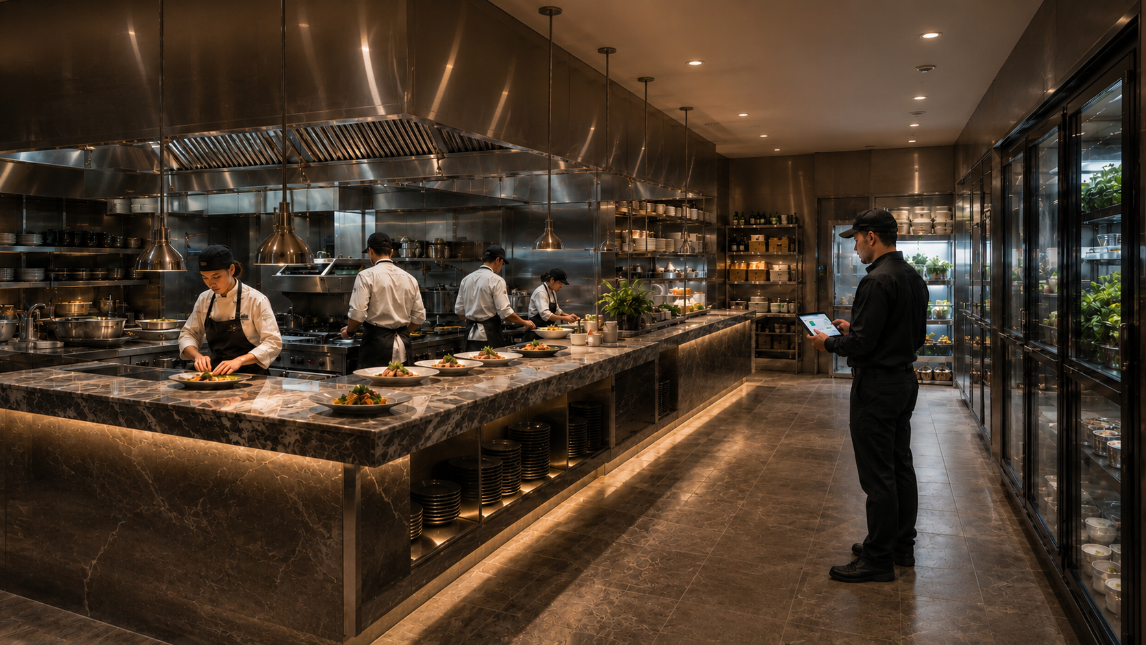 Professional food-service environment protected by documented IPM routines.